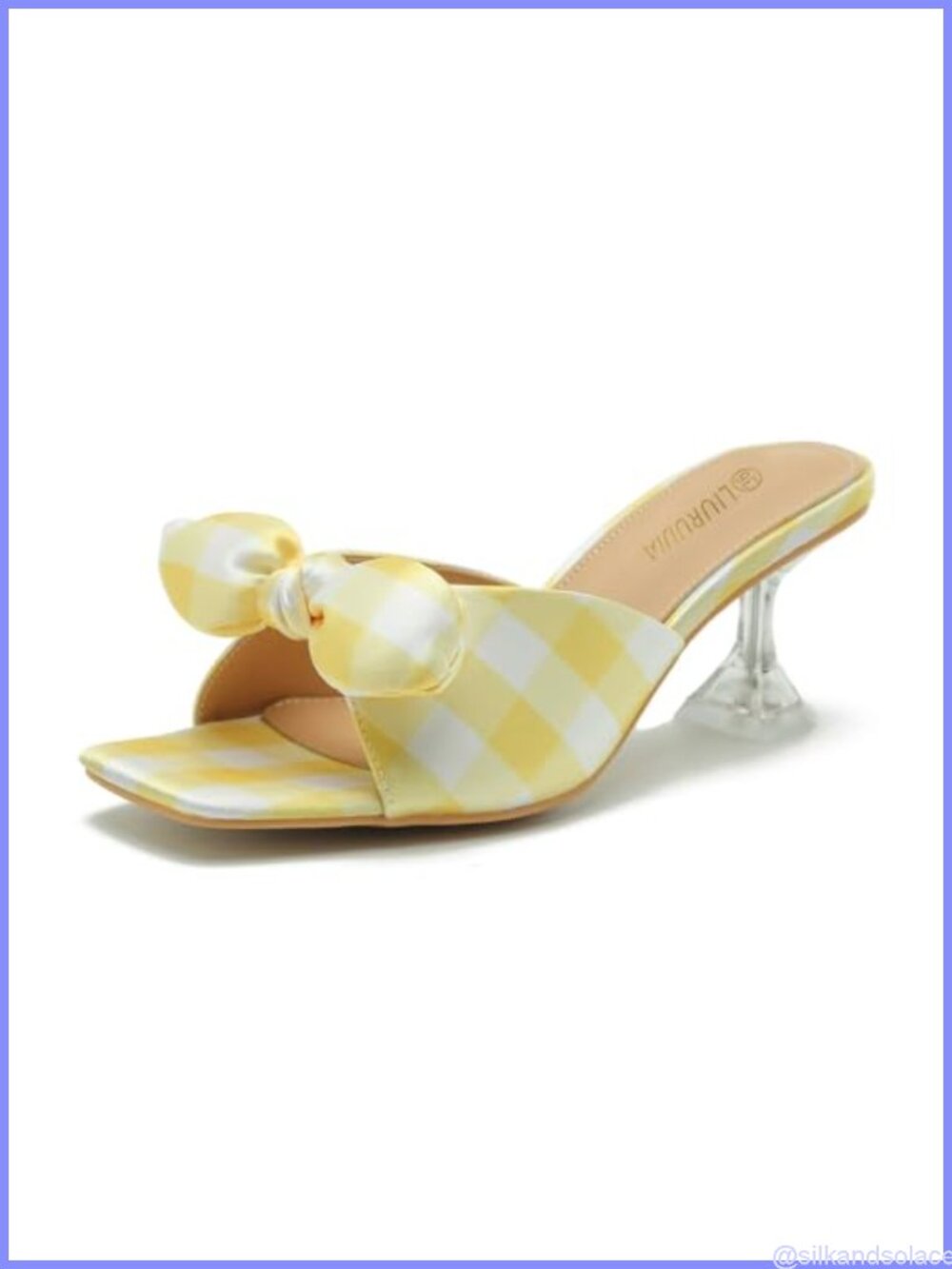 Plaid Bow Heeled Mules Square Toe Kitten Heel Slip-On Dress Sandals